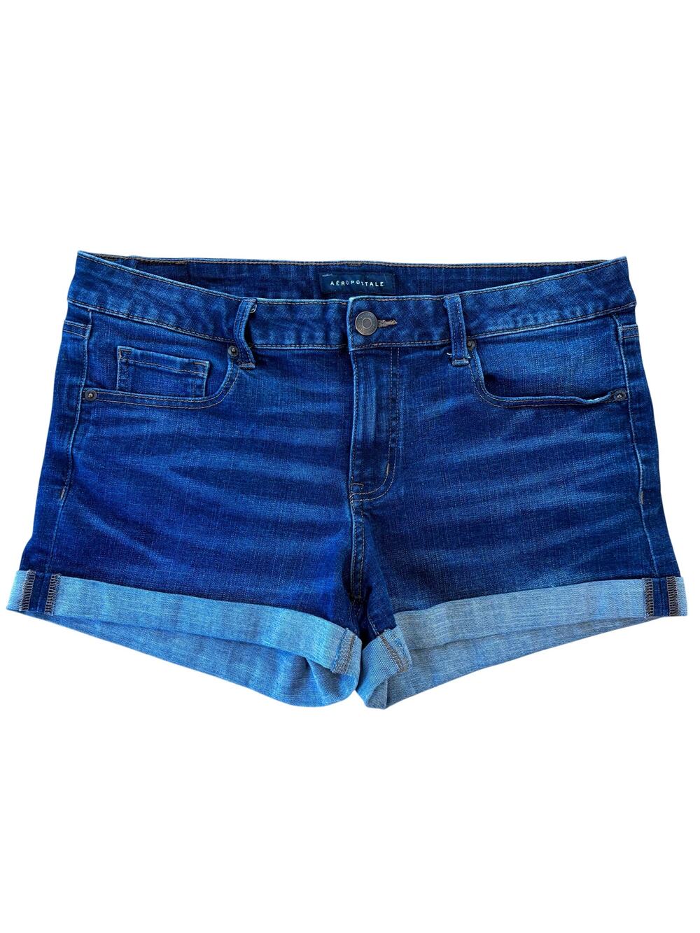 Aeropostale Low Rise Midi Denim Shorts Dark Wash Cuffed Summer Beach, Size 16